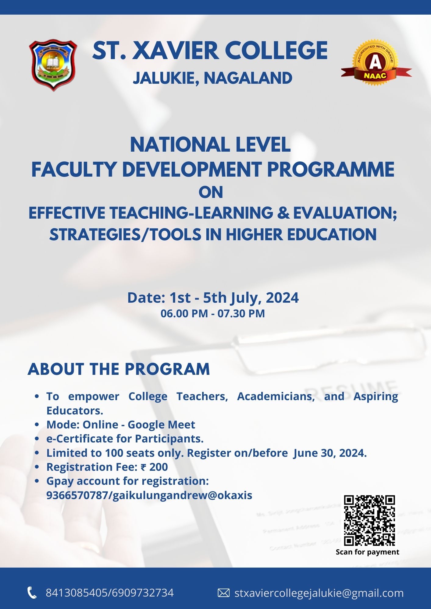 Five Days National Level Faculty Development Programme